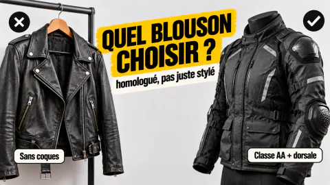 Vignette « Quel blouson choisir ? » : perfecto de mode sans coques, puis blouson textile classe AA avec dorsale