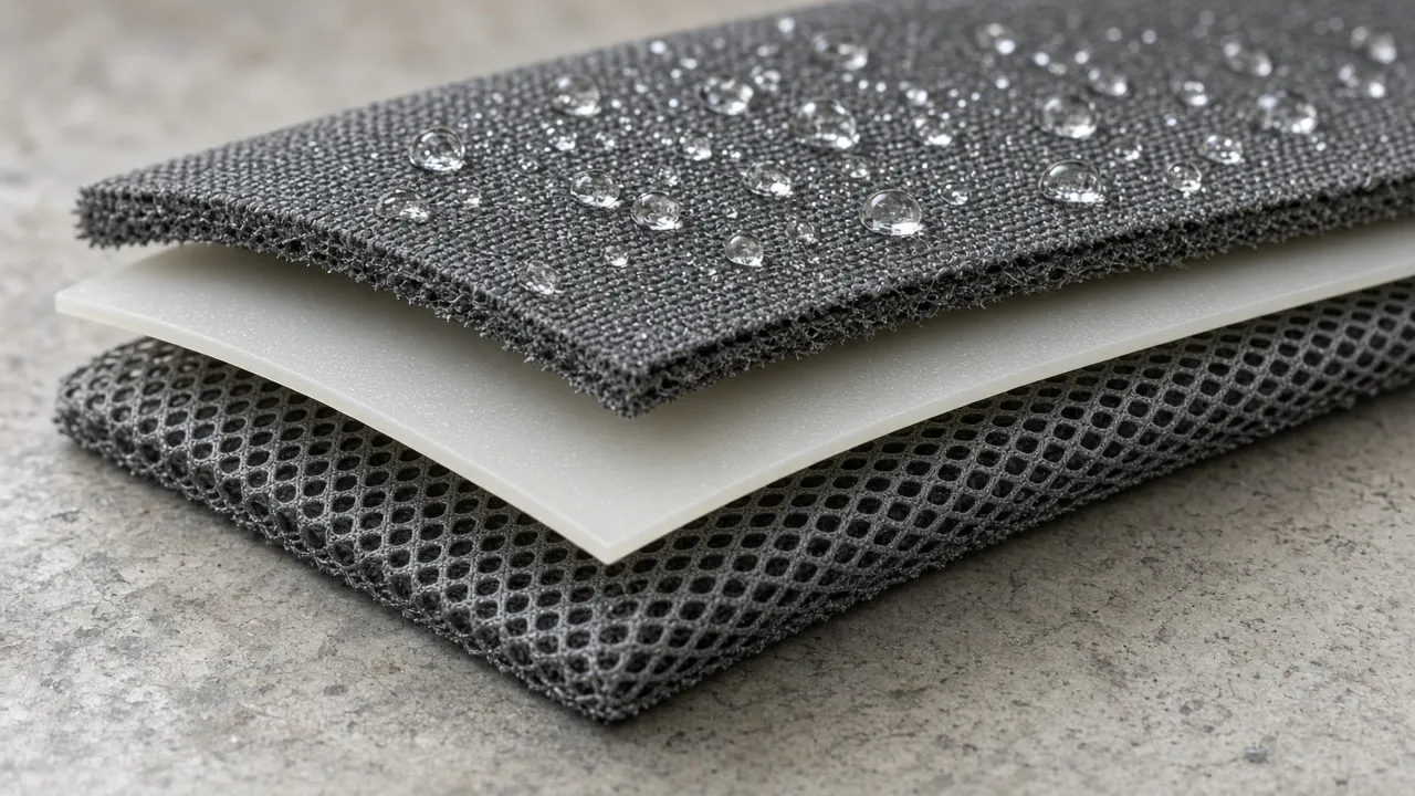 Couches d’un blouson textile : tissu, membrane étanche et doublure