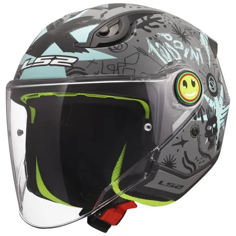 LS2 Casque jet LS2 OF622 FUNNY II - SCRIBBLE - Gris / Bleu