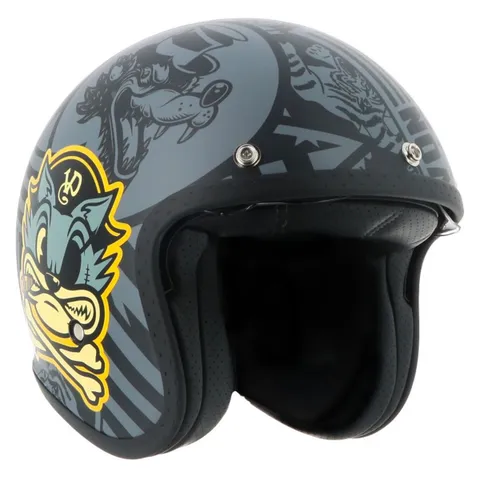 Helstons Casque jet Helstons VON DUTCH BIG CAT - Noir / Gris