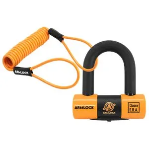 Armlock Antivol U - Bloque Disque CK5 - Orange Mini 52x65mm Diam 16mm Cordon Rappel Classe SRA 3 Cles Universel